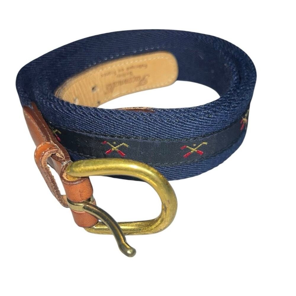 Faconnable vintage preppy-style ribbon belt  navy blue golf clubs made in France